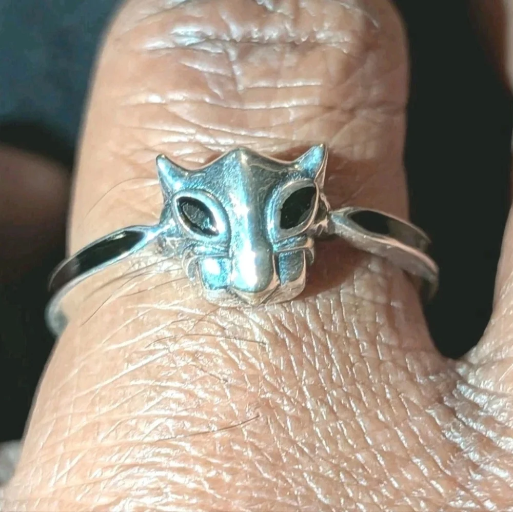 Women's Shiny Dainty Black Panther Wakanda Forever 925 Sterling Silver Ring Sz 7